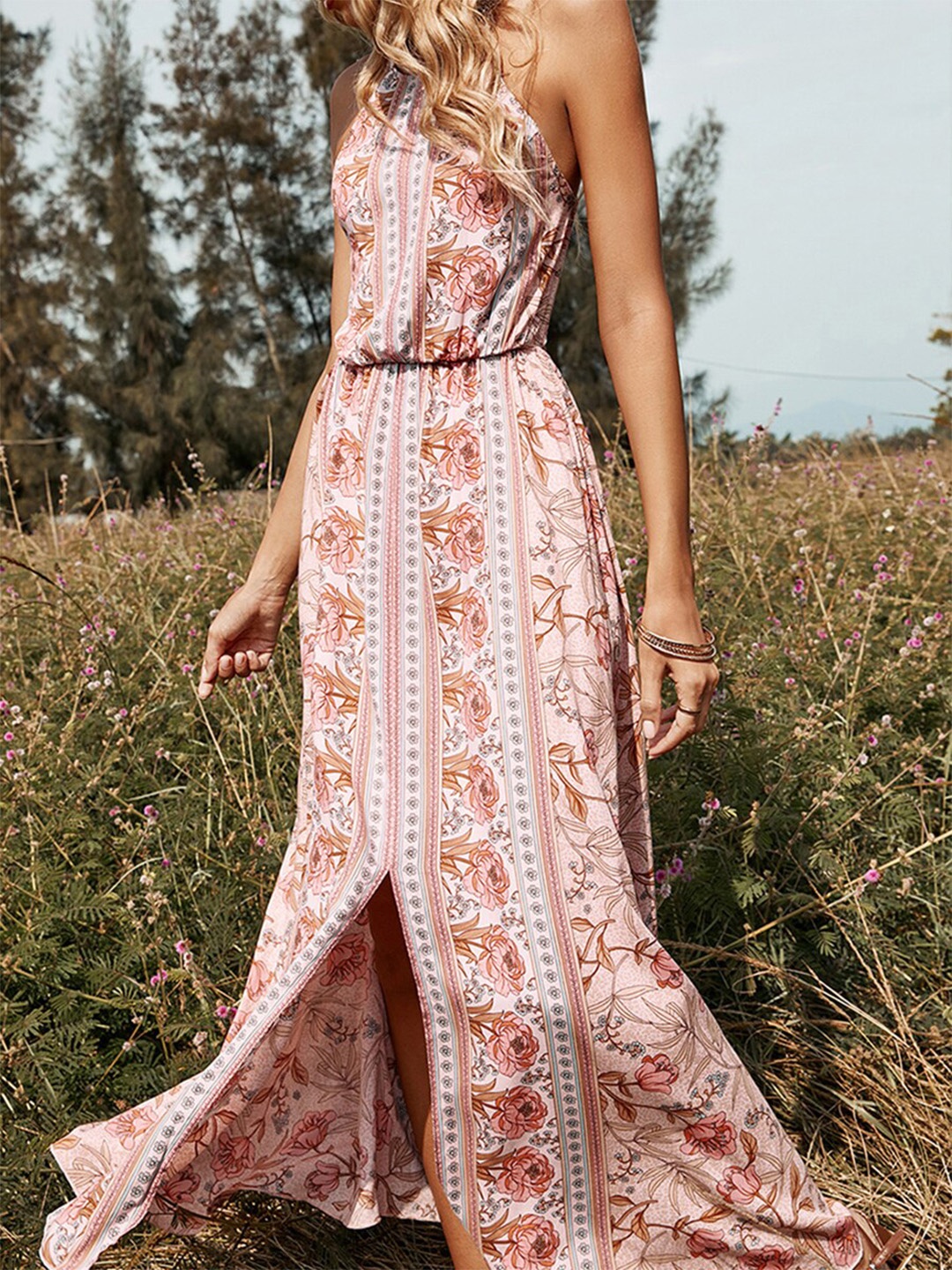 

URBANIC Pink Ethnic Motifs Maxi Dress