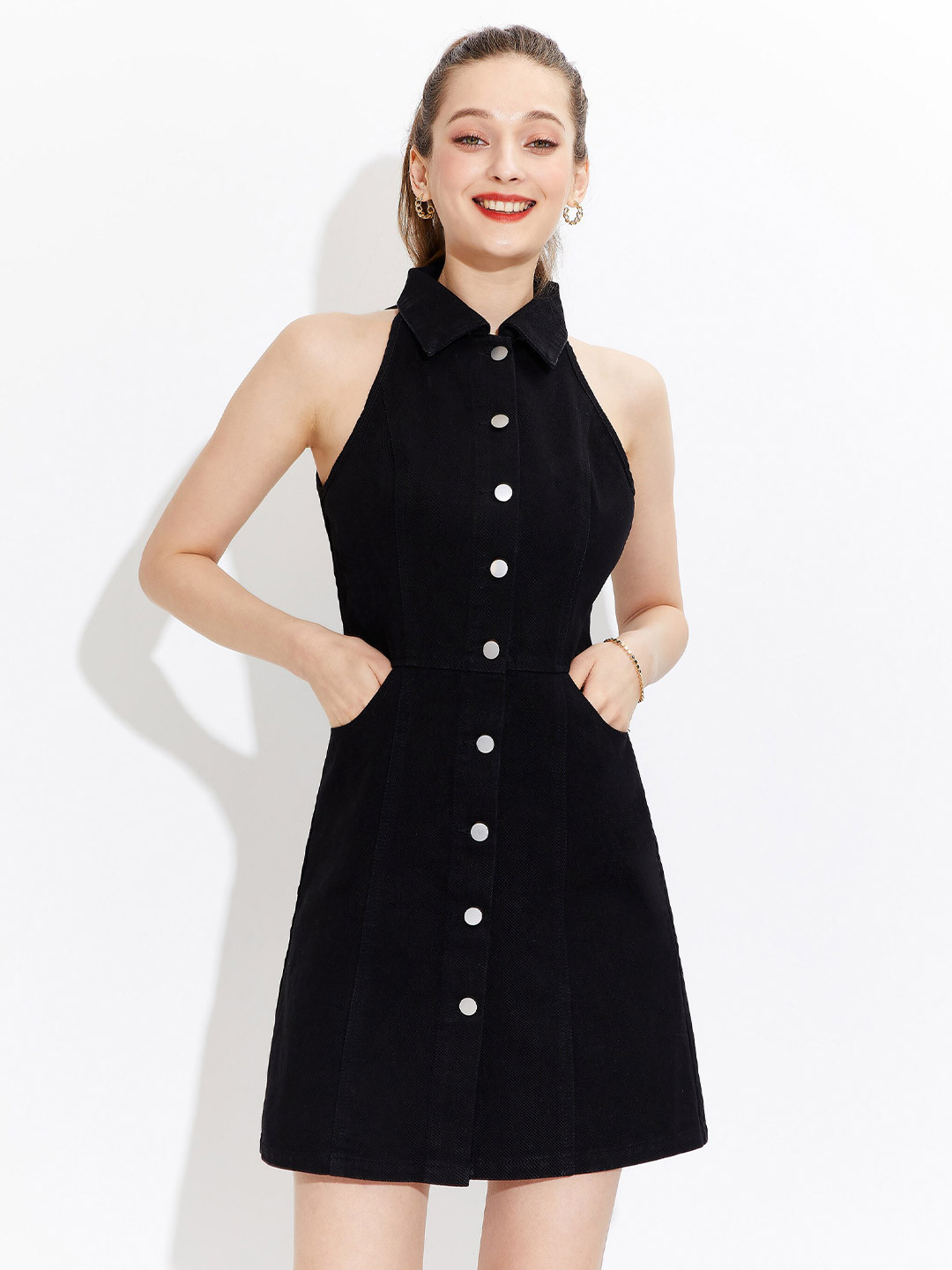 

URBANIC Black Shirt Mini Dress