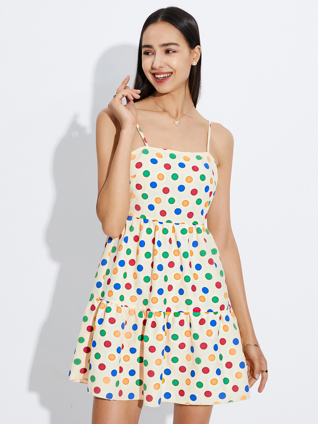 

URBANIC Women Yellow & Peach Printed Mini Dress