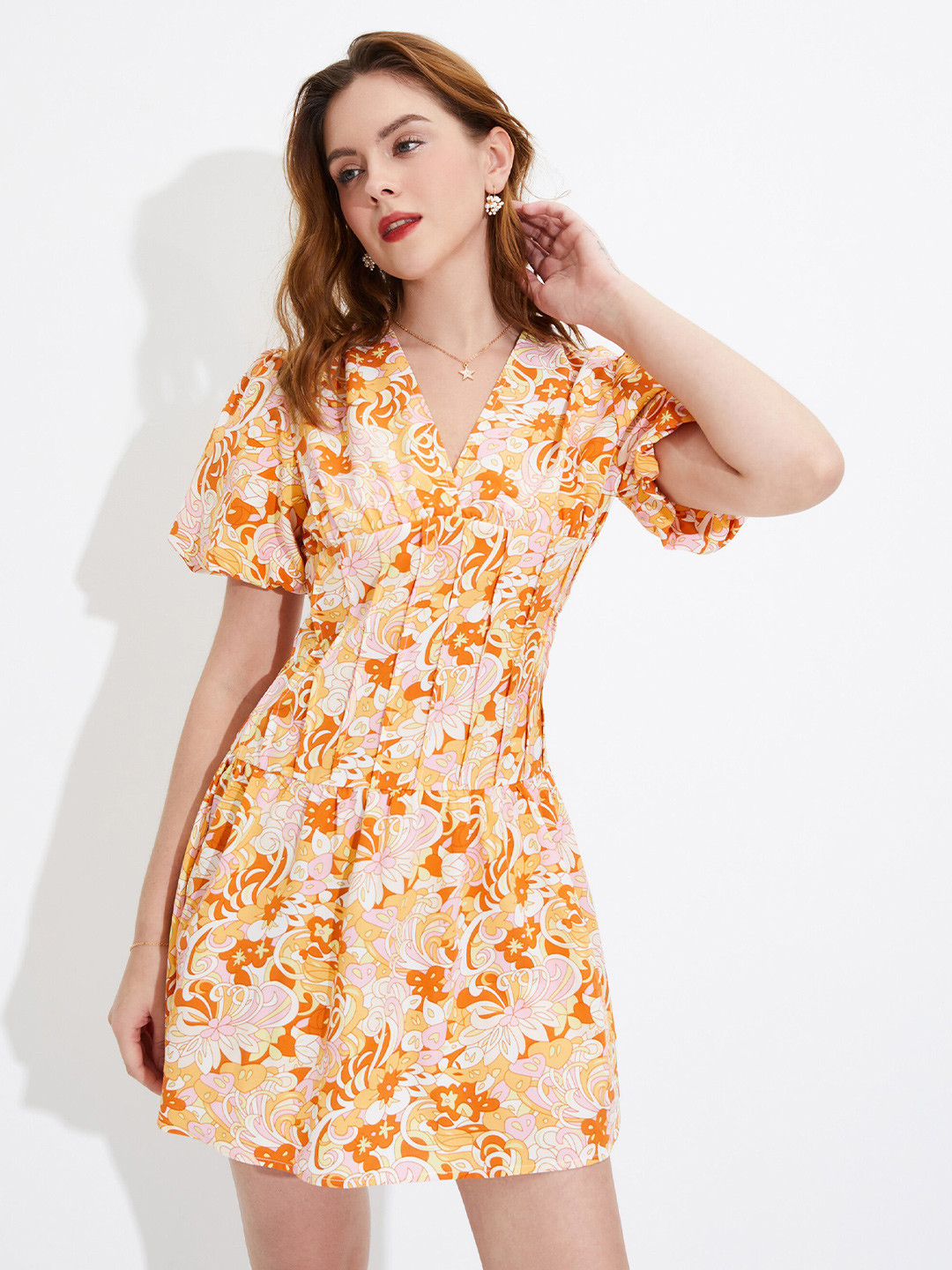 

URBANIC Women Orange Floral Dress