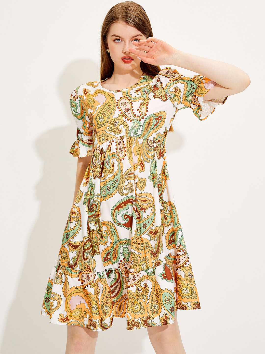 

URBANIC Yellow Floral Empire Dress