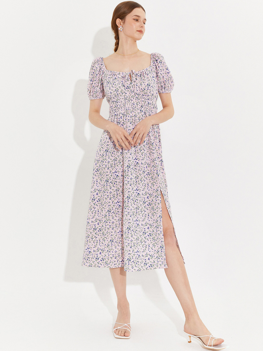 

URBANIC Pink Floral Midi Dress