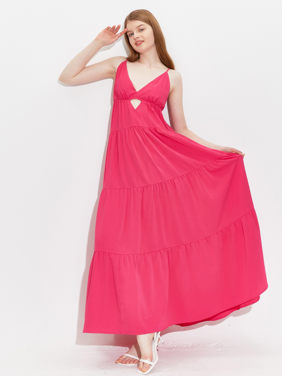 

URBANIC Red Tiered Maxi Dress