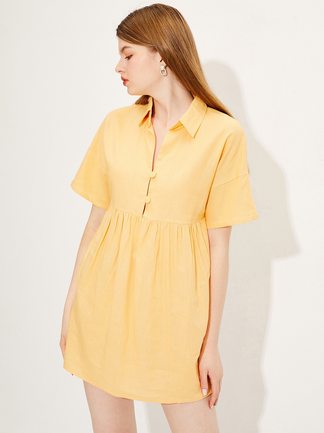 

URBANIC Yellow Shirt Mini Dress