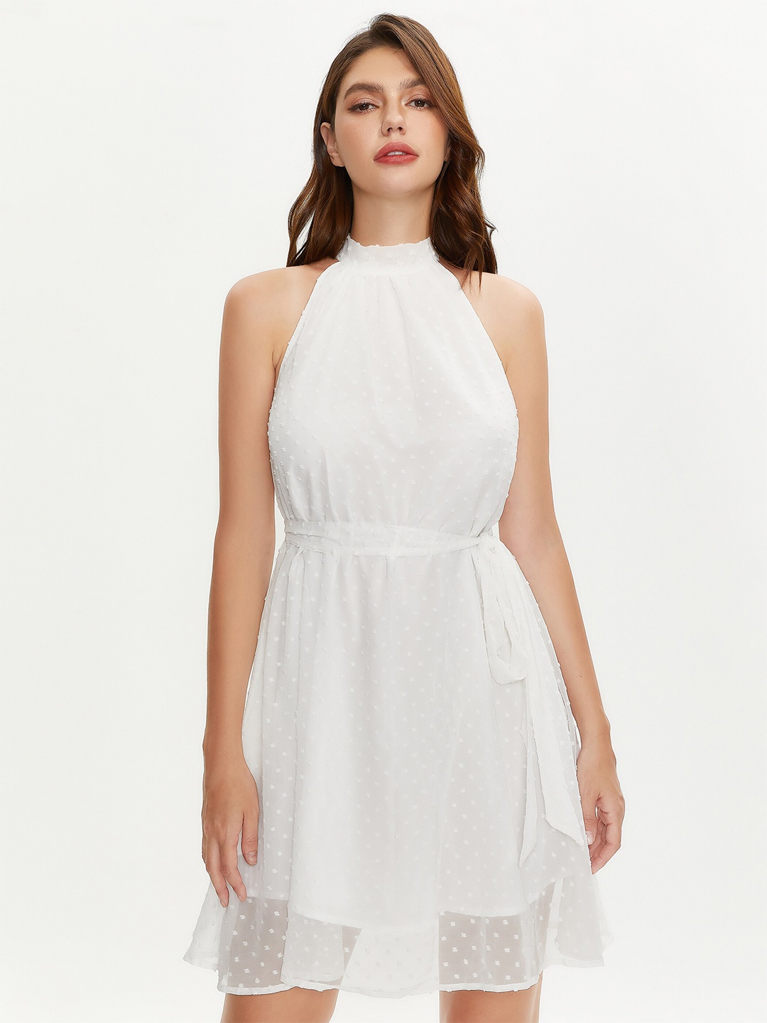 

URBANIC White Halter Neck Dress