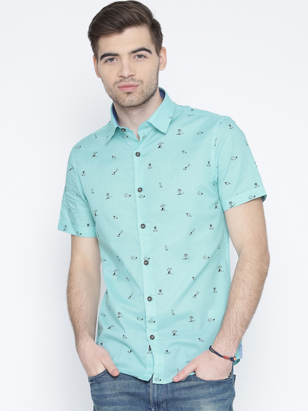 

United Colors of Benetton Men Blue Printed Casual Shirt