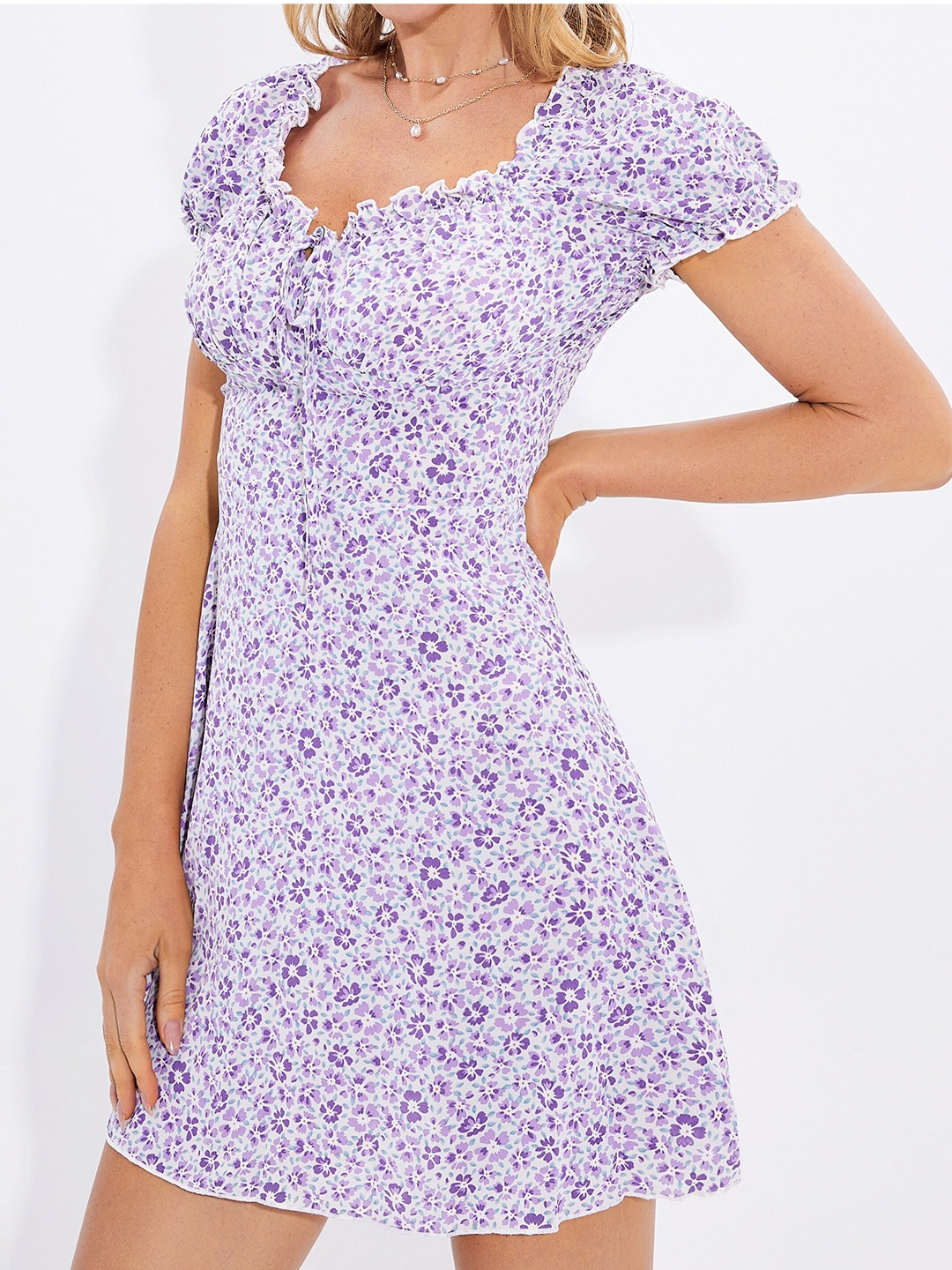 

URBANIC Purple Floral A-Line Dress