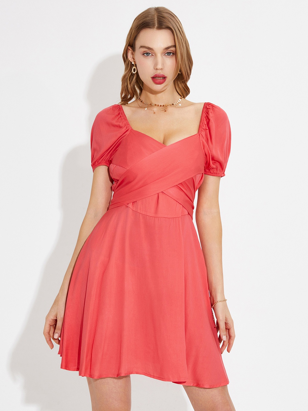 

URBANIC Red Solid Fit & Flare Dress