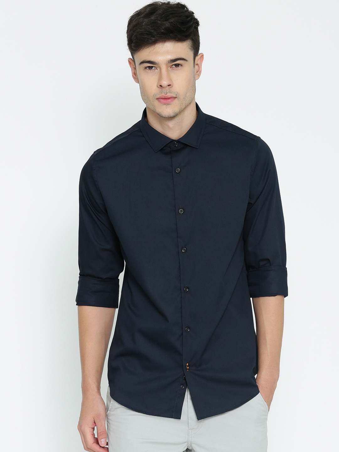 

United Colors of Benetton Men Navy Solid Casual Shirt, Navy blue