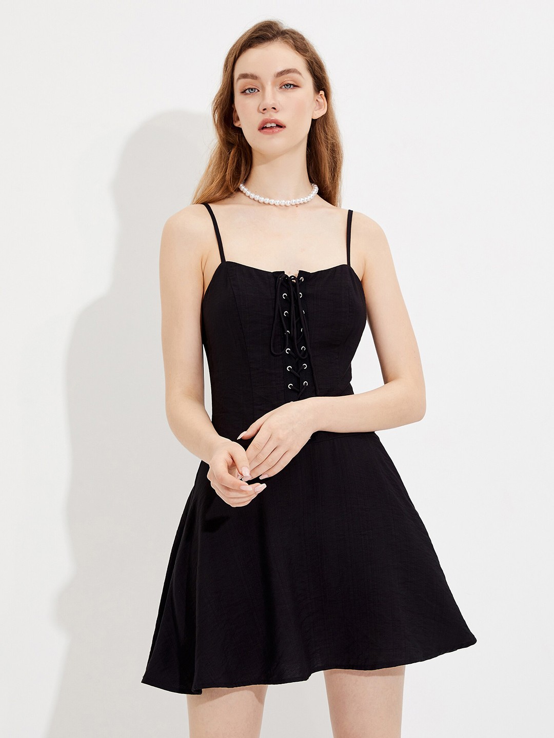 

URBANIC Black Solid Fit & Flare Mini Dress