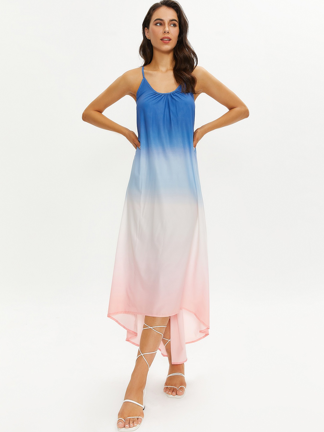 

URBANIC Pink Tie and Dye Dyed A-Line Midi Dress