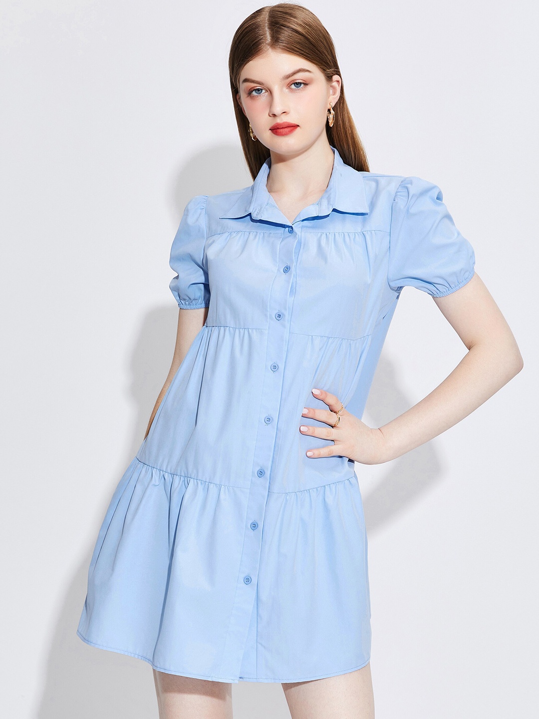 

URBANIC Blue Shirt Mini Dress