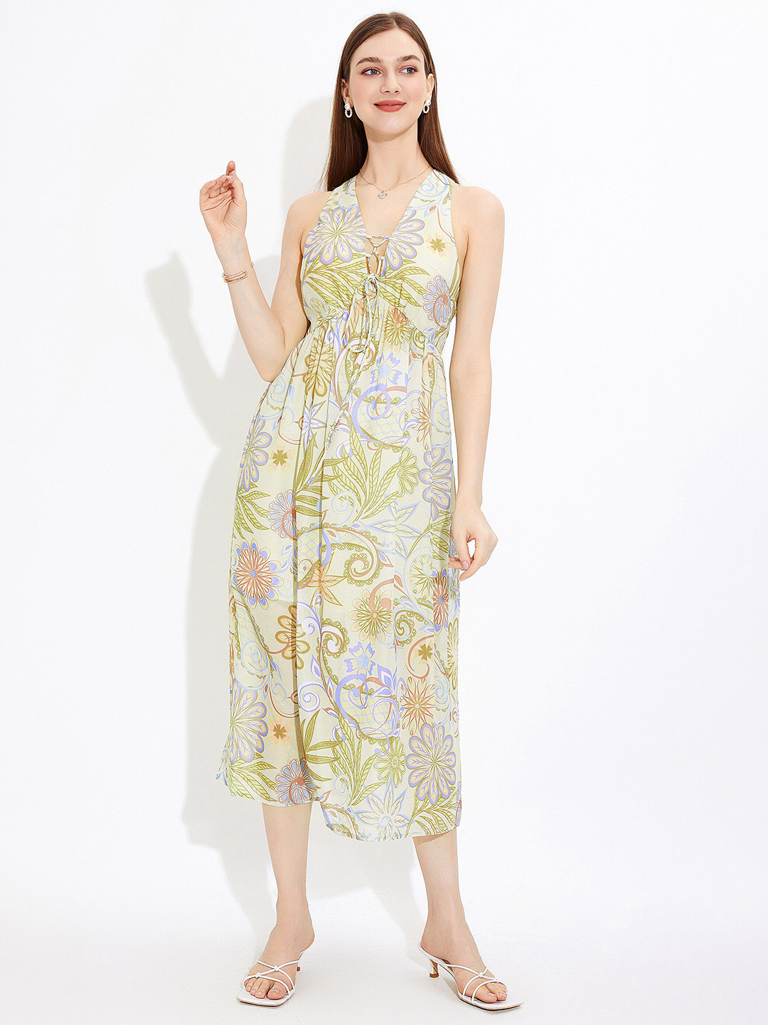 

URBANIC Green Tropical Midi Dress