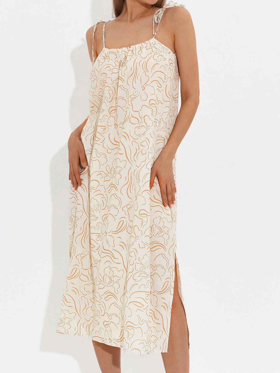 

URBANIC Beige A-Line Midi Dress