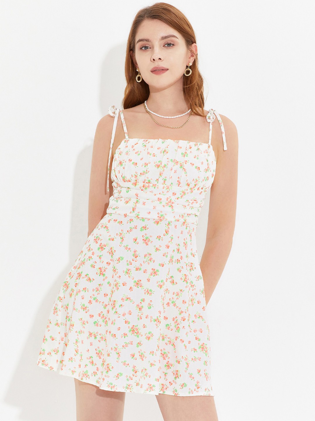

URBANIC White & Brown Floral Dress