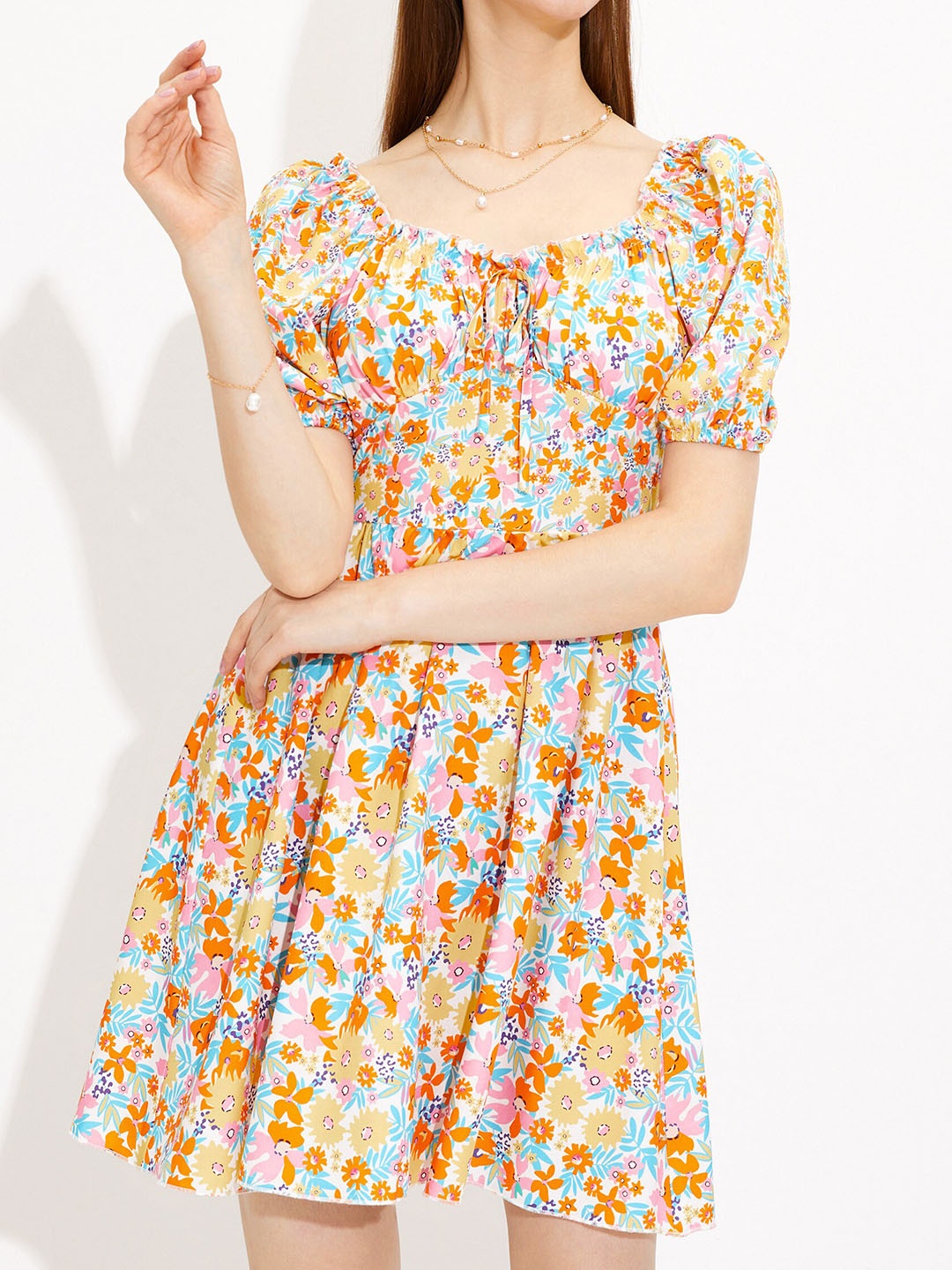 

URBANIC Yellow & Blue Floral Printed Dress