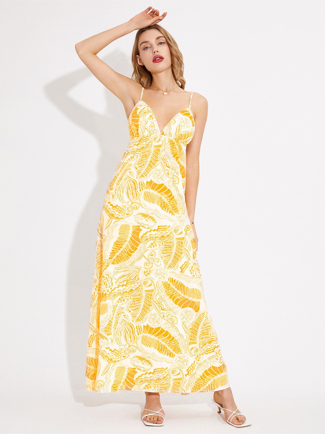 

URBANIC Yellow Floral Maxi Dress