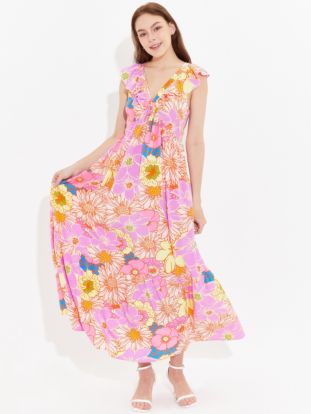 

URBANIC Pink Floral Maxi Dress