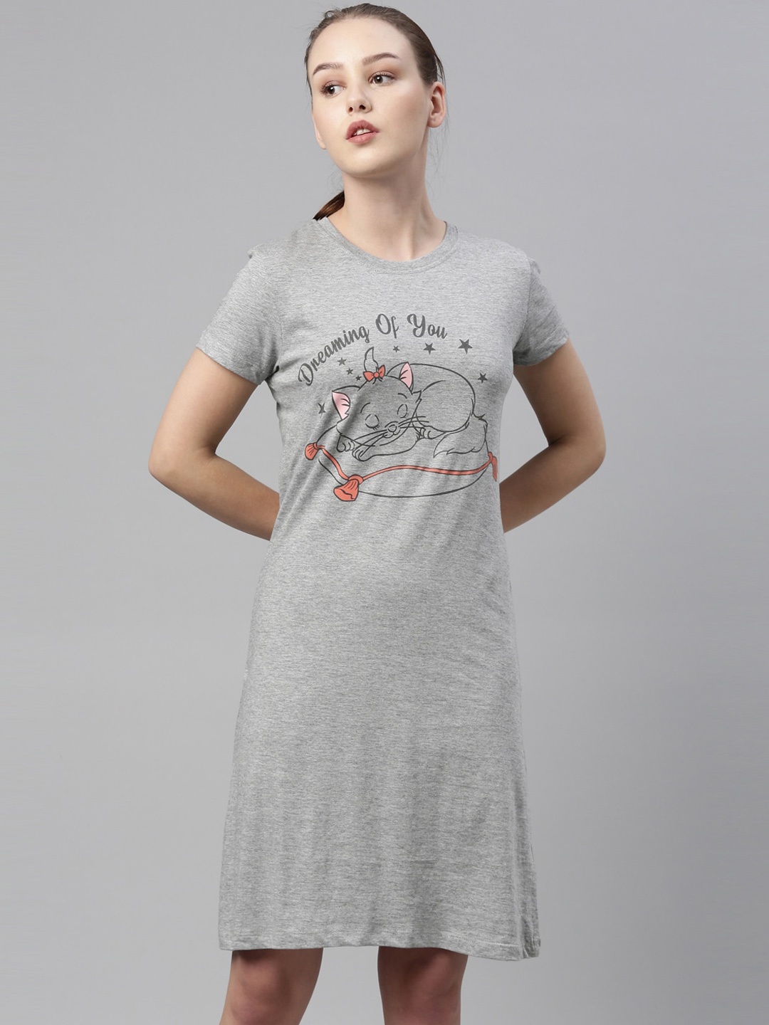 

LAYA Women Grey Printed T-Shirt Cotton Nightdress