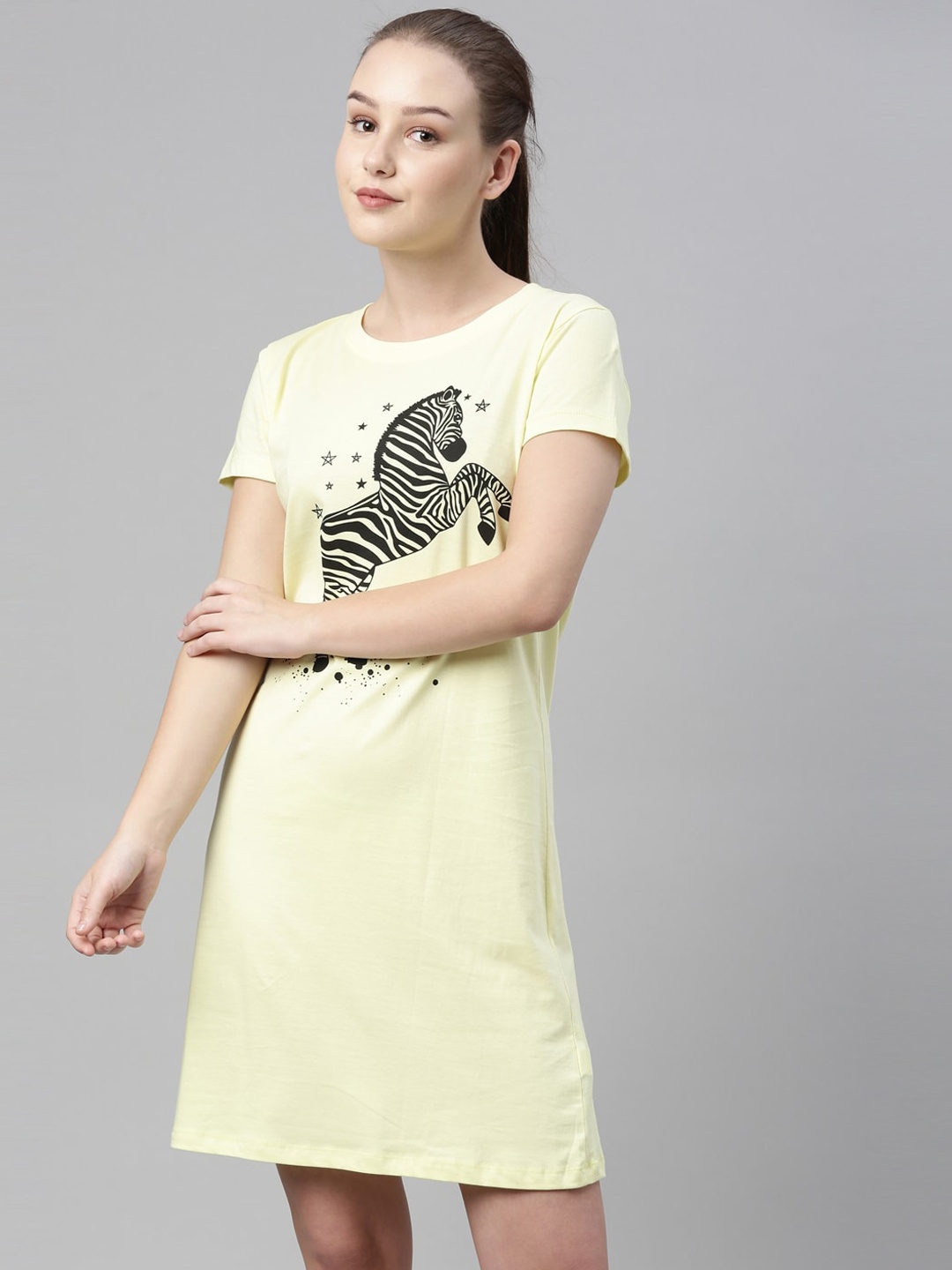

LAYA Women Yellow Printed Cotton Long Lounge Tshirts