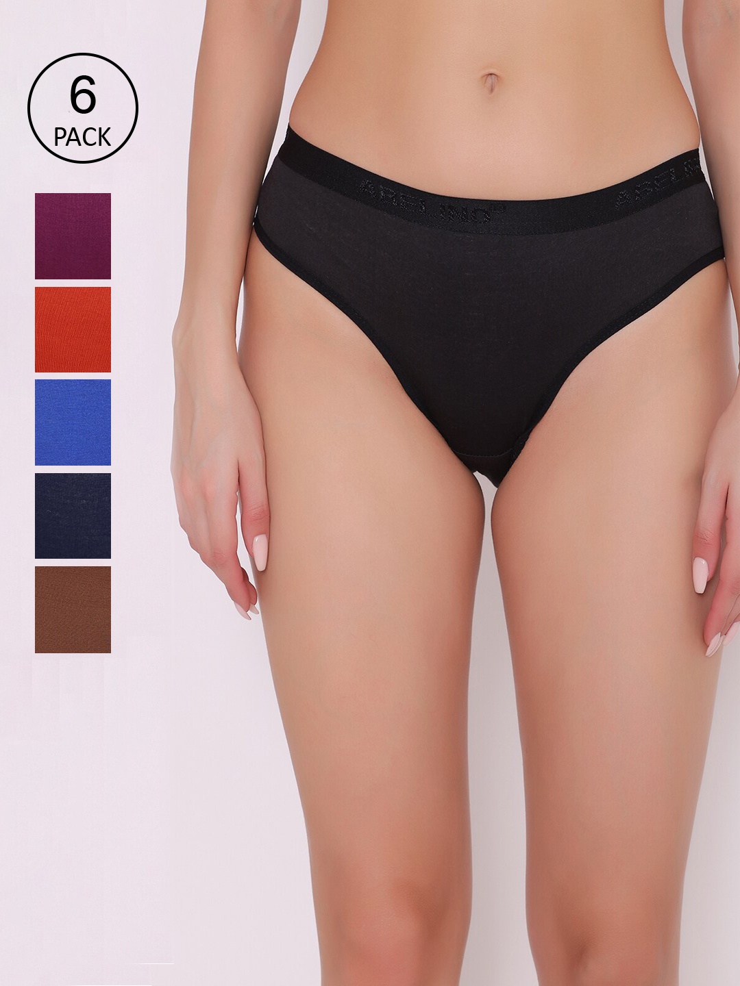 

ABELINO Women Pack of 6 Assorted Cotton Hipsters PANTY6PCPLAINOUTER0304