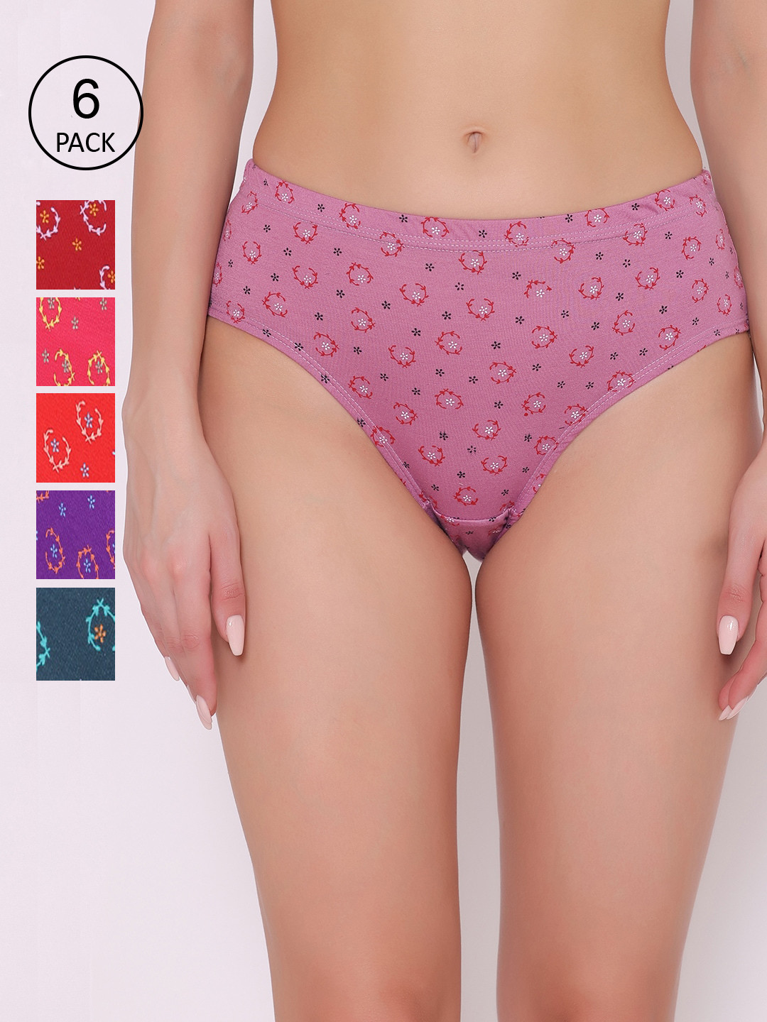 

ABELINO Women Pack of 6 Printed Cotton Hipster Briefs PANTY6PCPRINTINNER0102, Multi