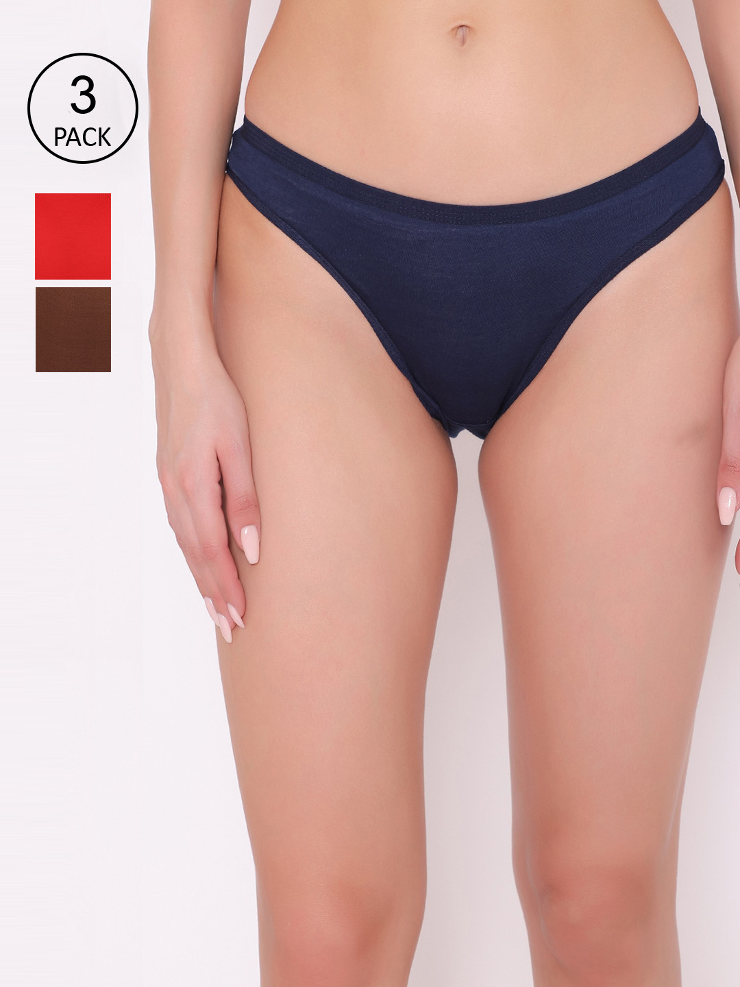 

ABELINO Women Pack of 3 Assorted Basic Briefs PANTY3PCPLAININNER03, Navy blue