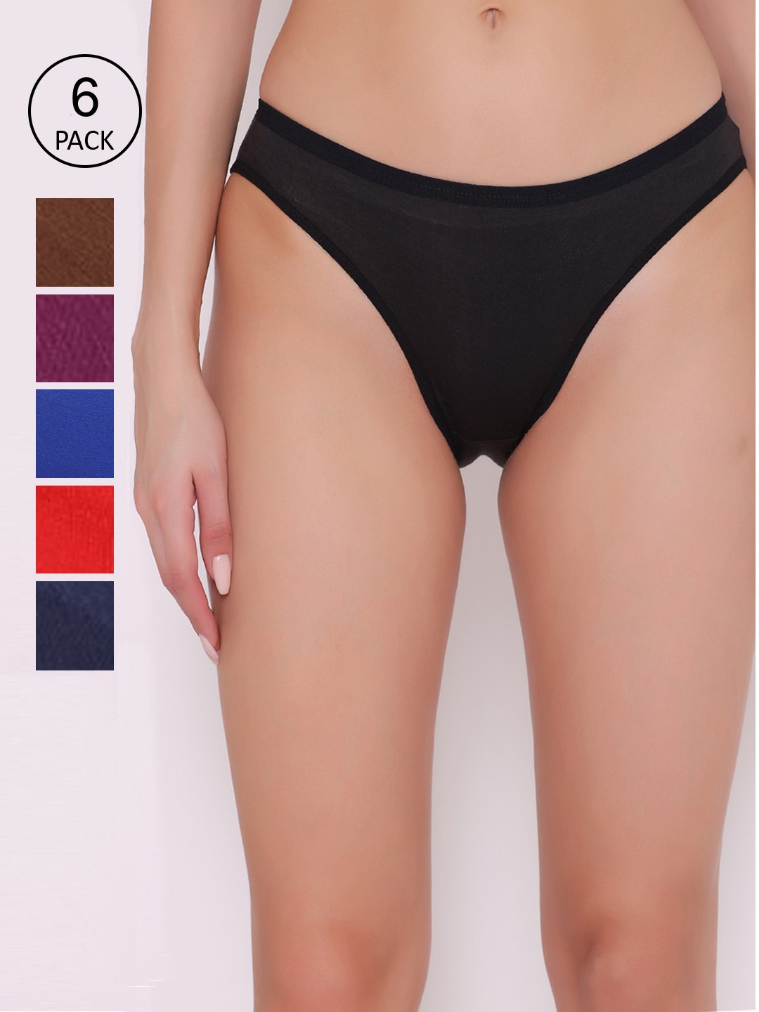 

ABELINO Women Pack of 6 Assorted Cotton Basic Briefs, Black