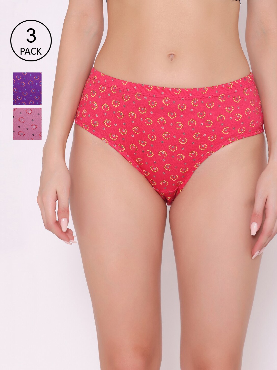 

ABELINO Women Pack of 3 Printed Cotton Hipster Briefs, Purple