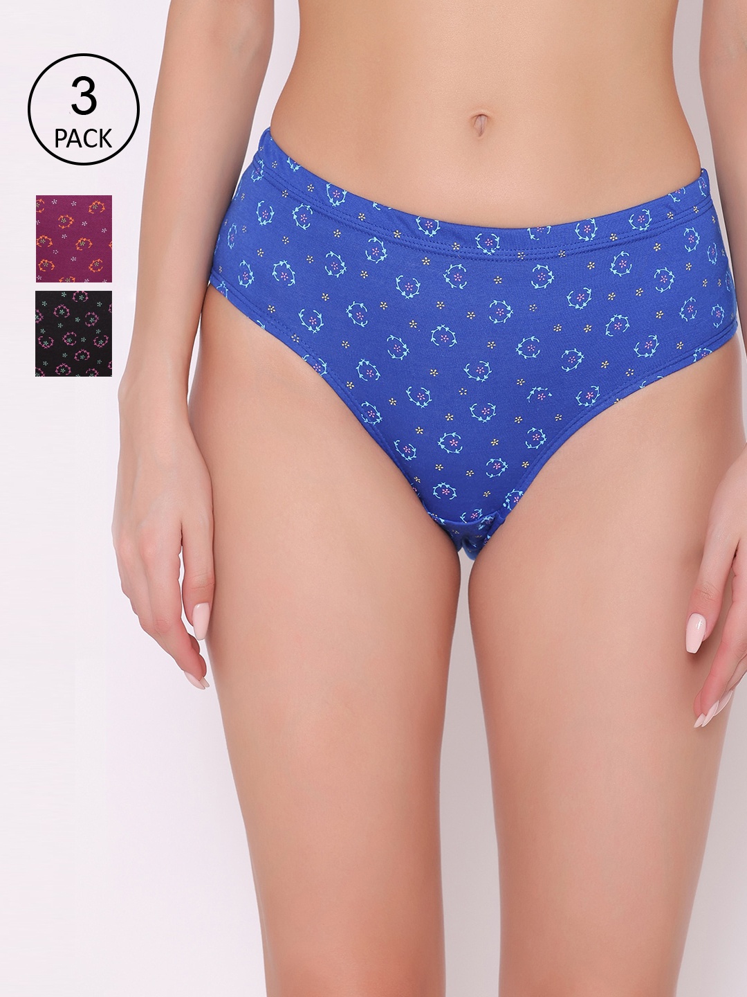 

ABELINO Women Pack Of 3 Printed Pure Cotton Hipster Briefs Briefs, Black