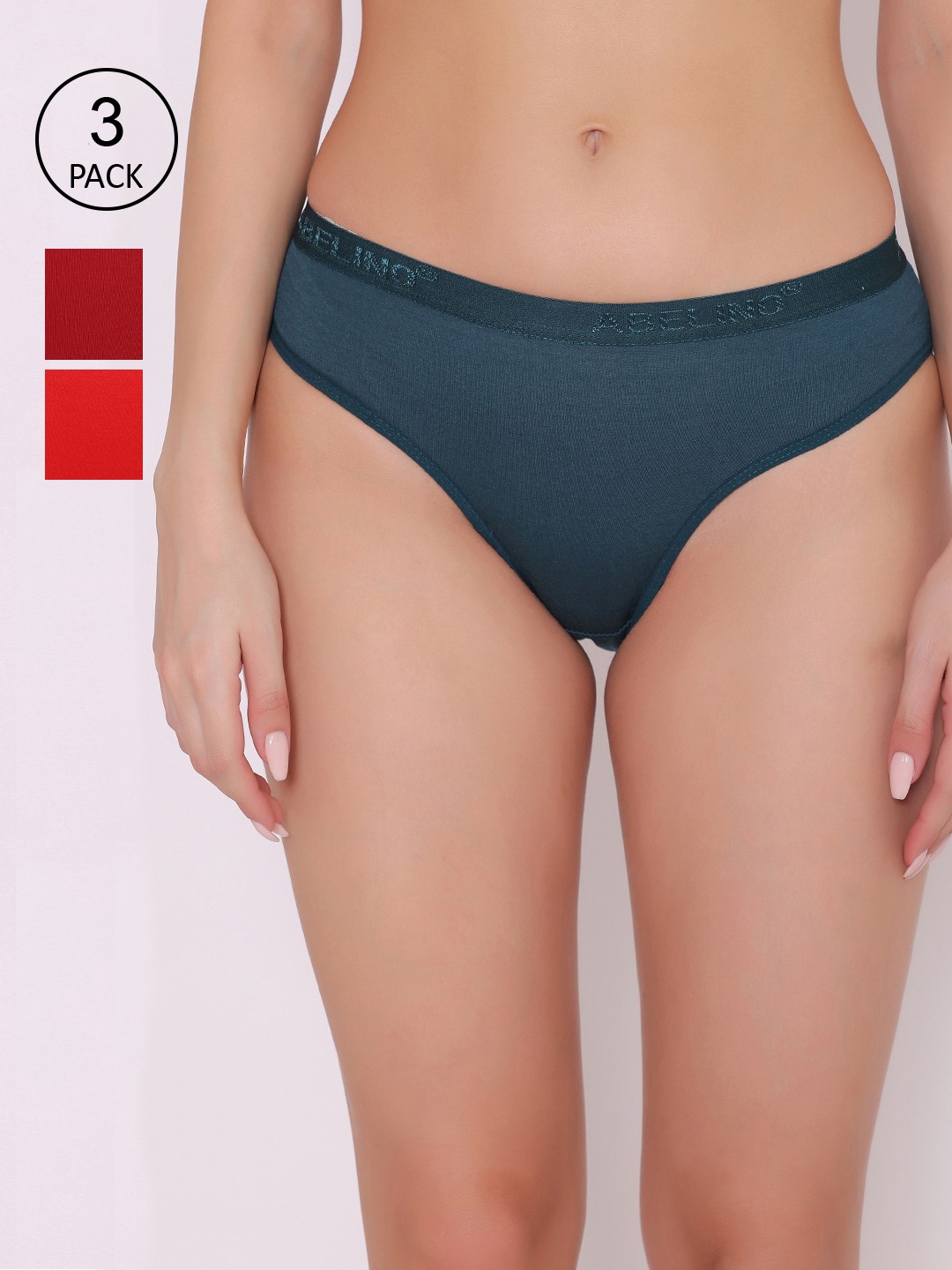 

ABELINO Women Pack of 3 Solid Cotton Hipster Briefs PANTY3PCPLAINOUTER02, Green