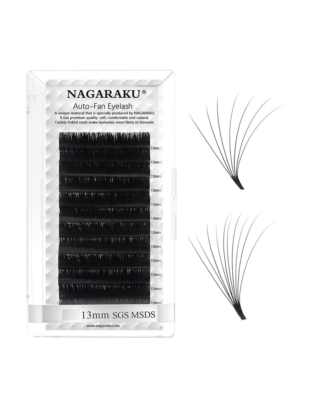 

NAGARAKU Mega Volume 12 Rows Easy Fanning Auto Fans Eyelash Extension - Curl C, Black