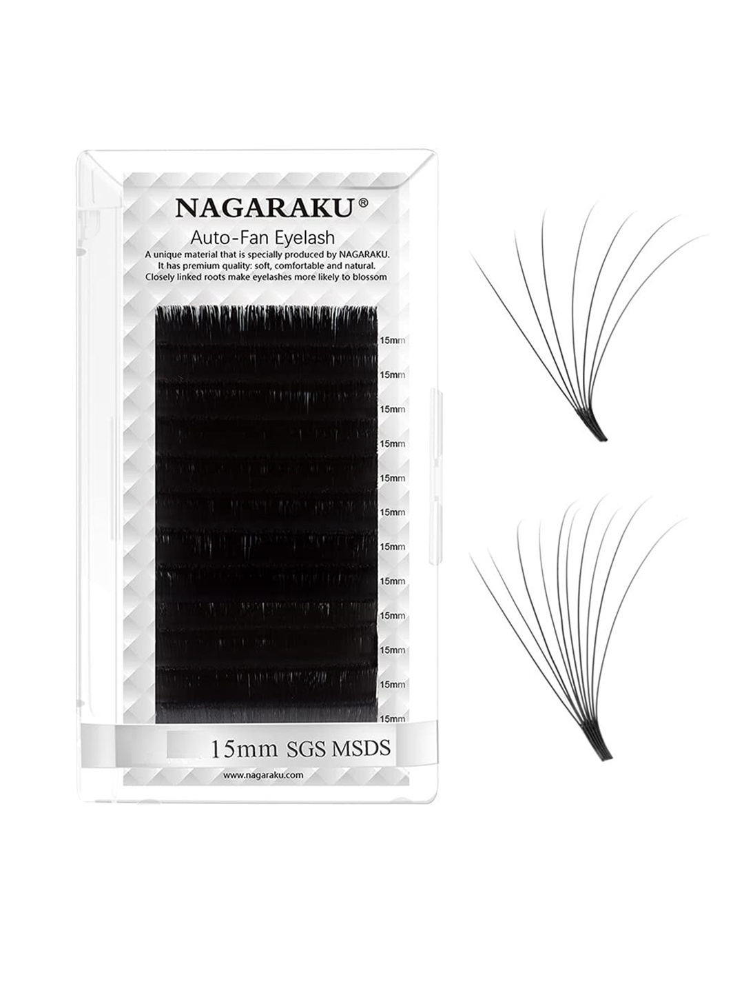 

NAGARAKU Women Mega Volume 12 Rows Easy Fanning Auto Fans Eyelash Extension - Curl D, Black