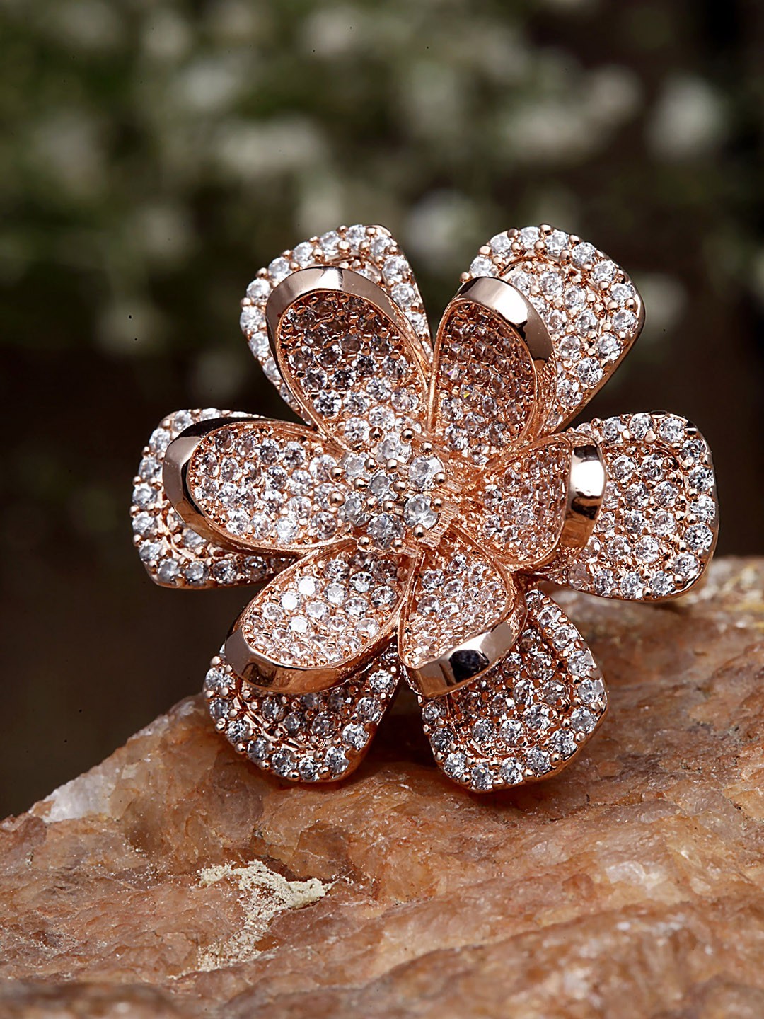 

KARATCART Rose Gold-Plated Rose Gold CZ Studded Finger Ring