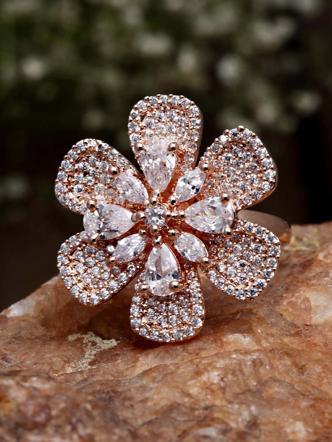 

KARATCART Women Rose Gold Plated Studded Finger Ring
