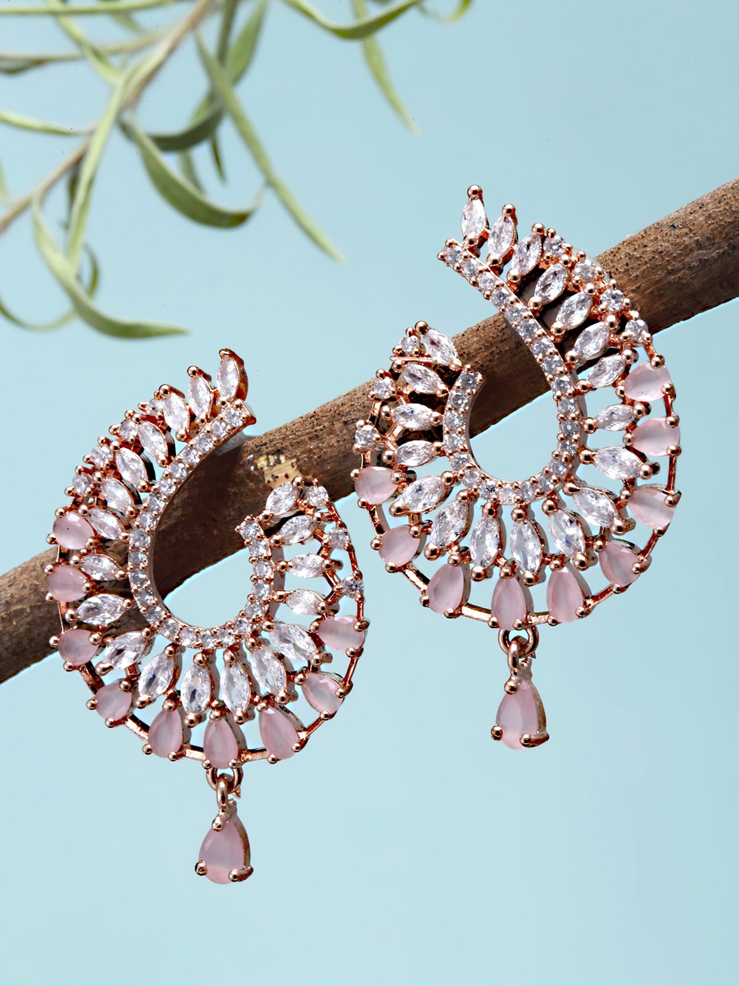 

KARATCART Pink Contemporary Half Hoop Earrings