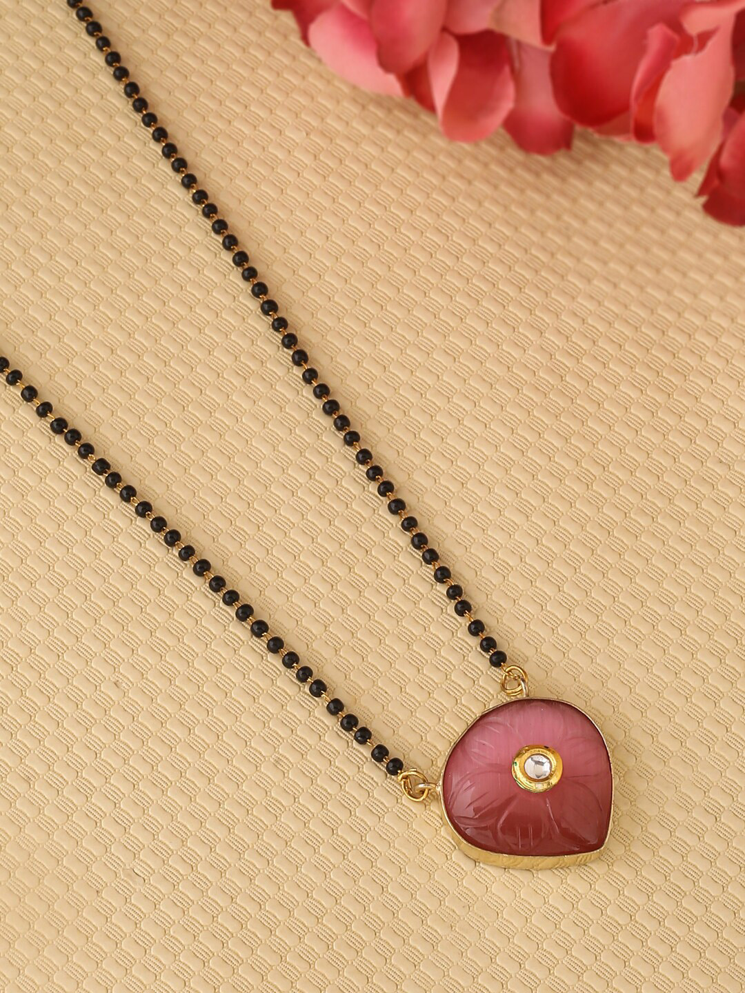 

THE AAB STUDIO Mauve 24 K Gold Plated Carved Stone Handcrafted Mangalsutra