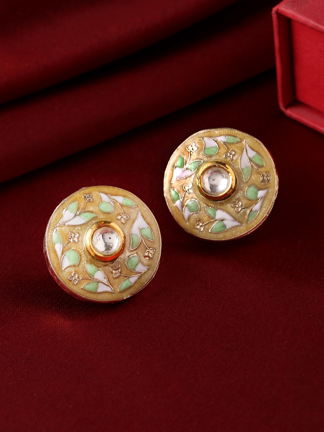 

THE AAB STUDIO 24K Gold Plated Meenakari Kundan studded Handcrafted Circular Shaped Studs, Yellow