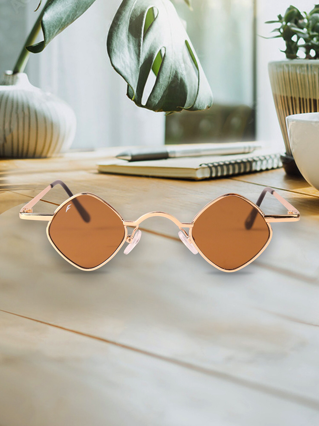 

Spiky Unisex Kids Brown Lens & Gold-Toned Rectangle Sunglasses with UV Protected Lens