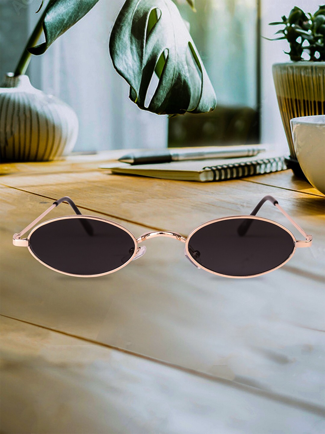 

Spiky Unisex Kids Black Lens & Gold-Toned Oval Sunglasses with UV Protected Lens