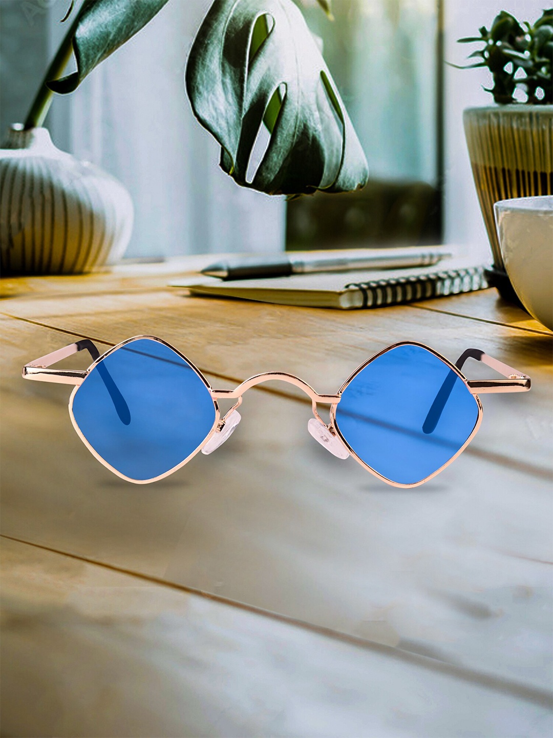 

Spiky Unisex Kids Blue Lens & Gold-Toned Rectangle Sunglasses with UV Protected Lens
