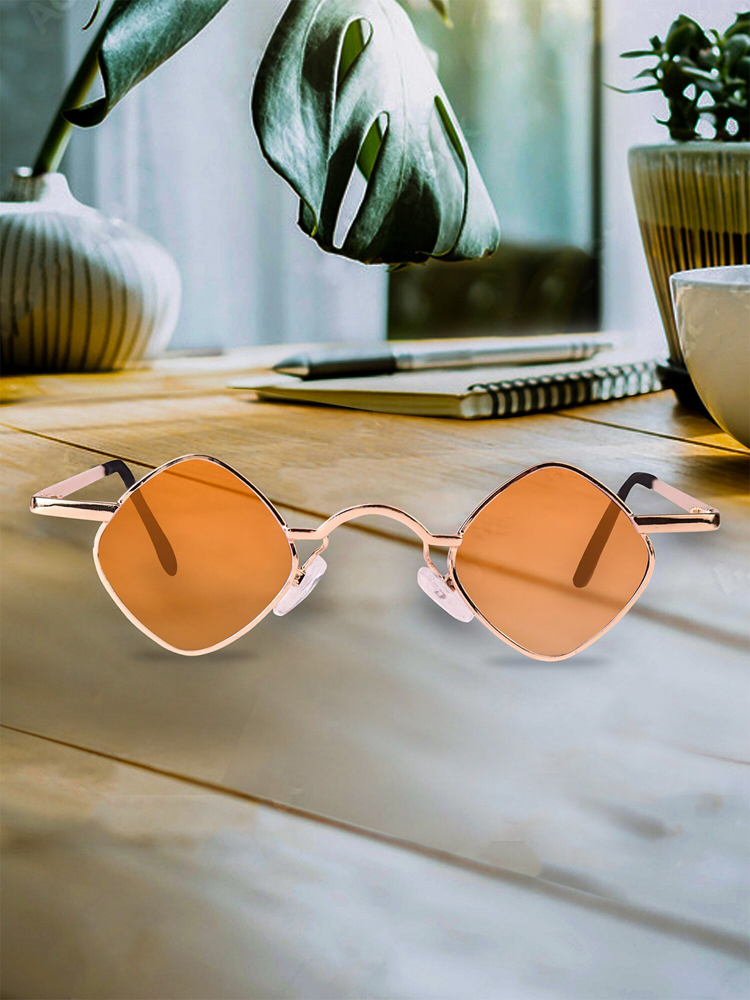 

Spiky Unisex Kids Orange Lens & Gold-Toned Rectangle Sunglasses with UV Protected Lens