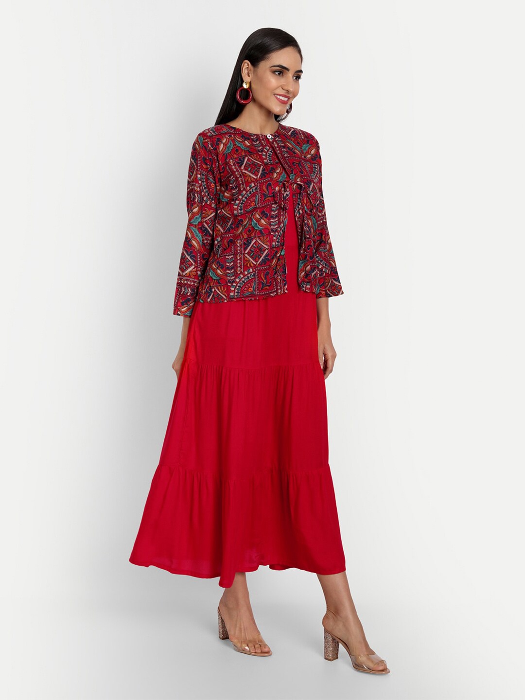 

FNOCKS Red Ethnic Motifs Printed Kurti