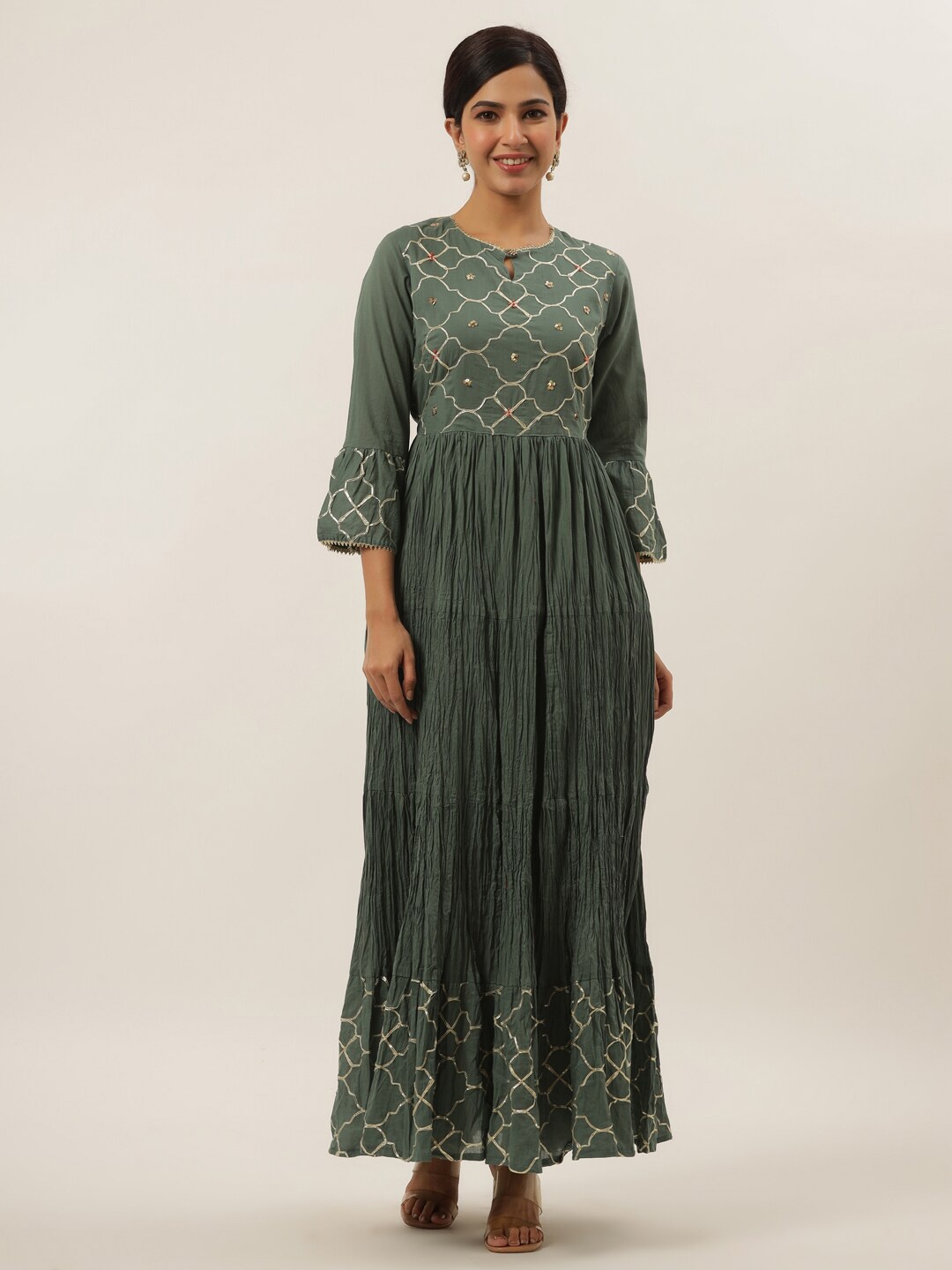 

Yufta Grey Ethnic Motifs Ethnic Maxi Dress