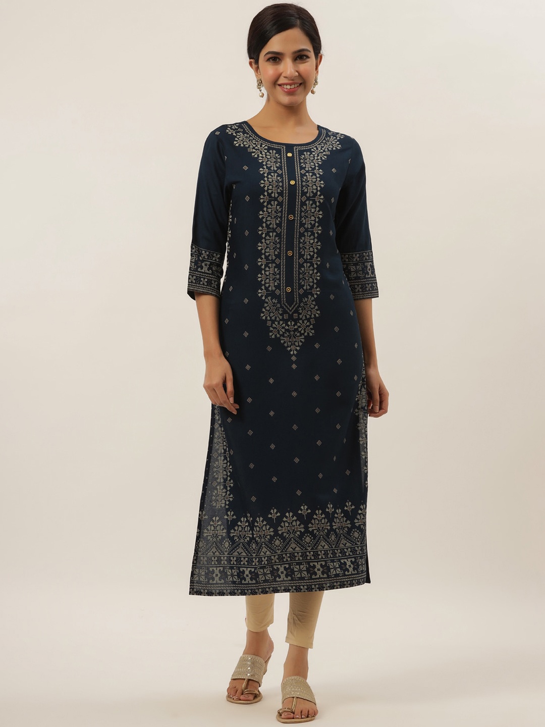 

Yufta Women Blue Geometric Thread Work Kurta