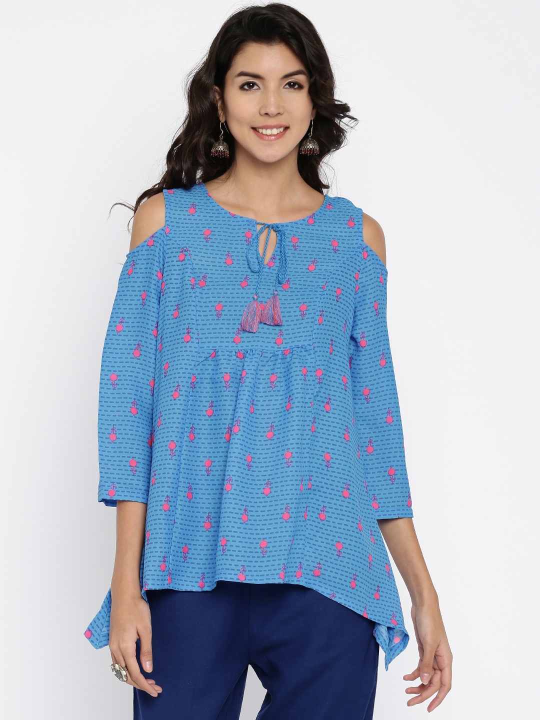

Global Desi Women Blue Printed Top