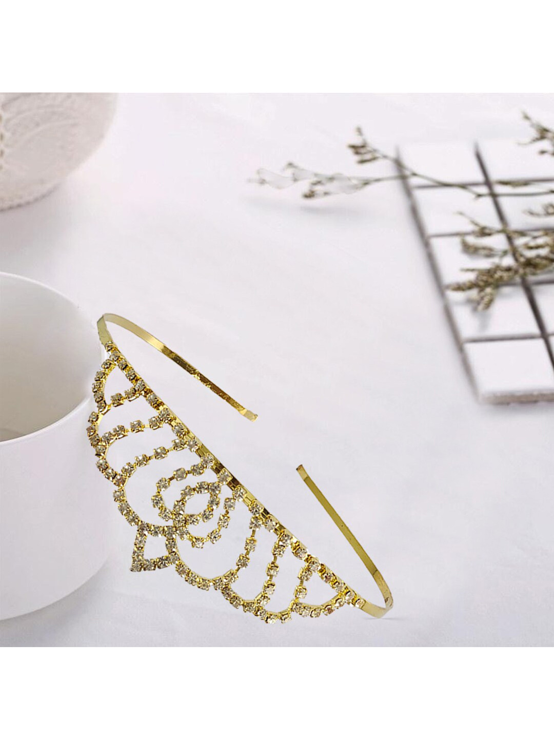 

ANNA CREATIONS Women Gold-Toned & White Tiara