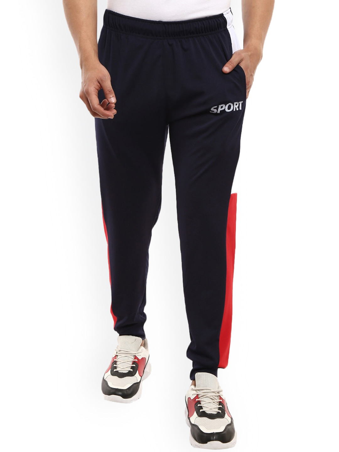 

V-Mart Men Navy Blue & Red Solid Joggers