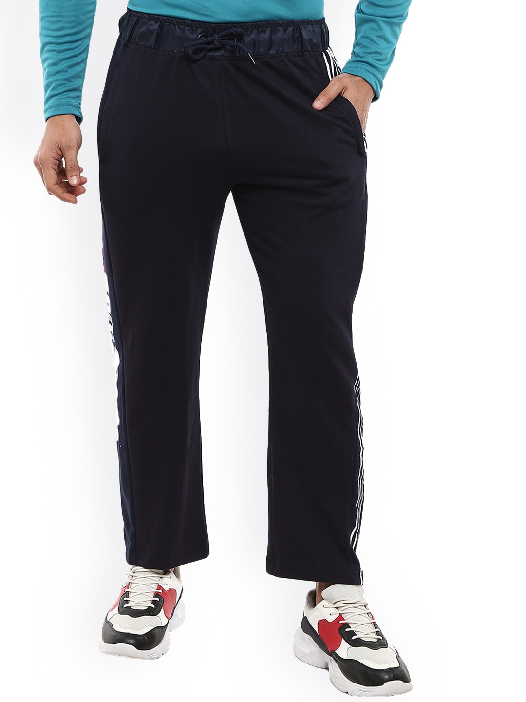 

V-Mart Men Navy Blue Striped Cotton Track Pants