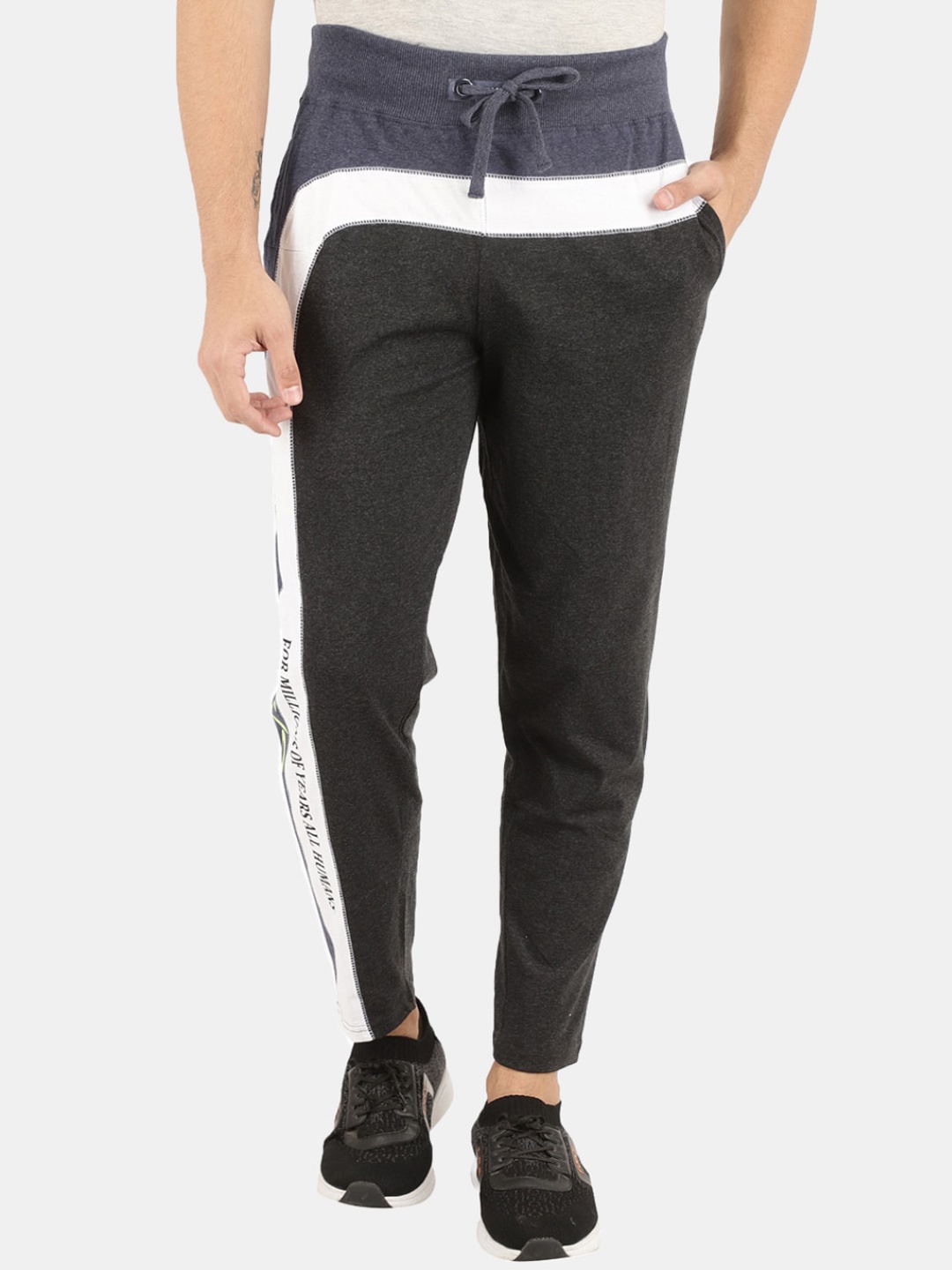 

V-Mart Men Grey Colourblocked Cotton Track Pants